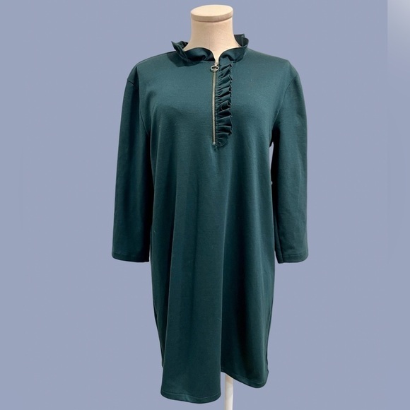 Zara Collection Dark Teal Shift Jersey Dress with Front Zipper - Picture 1 of 10